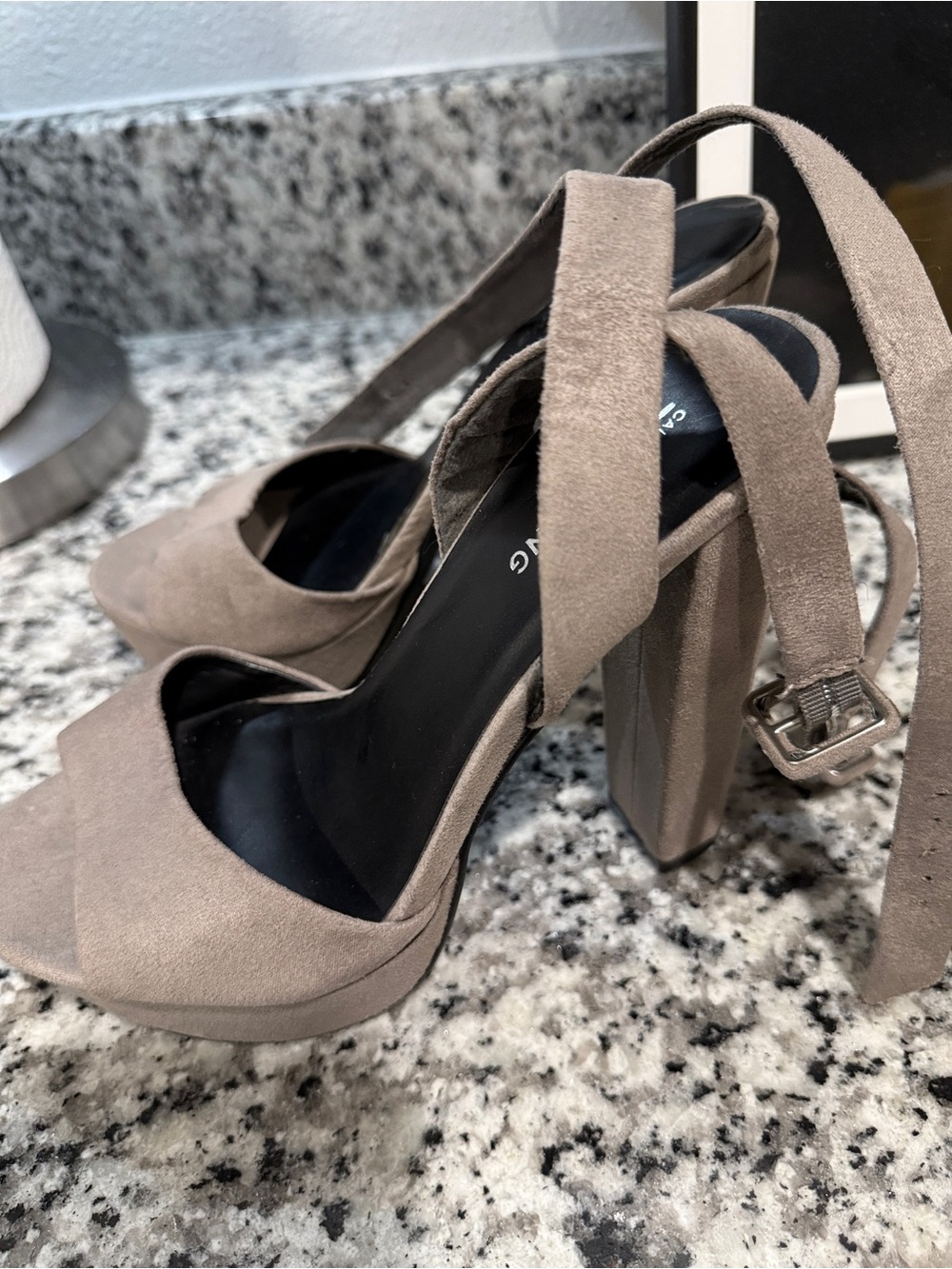 Suede Platform Block Heel Slingback in Taupe